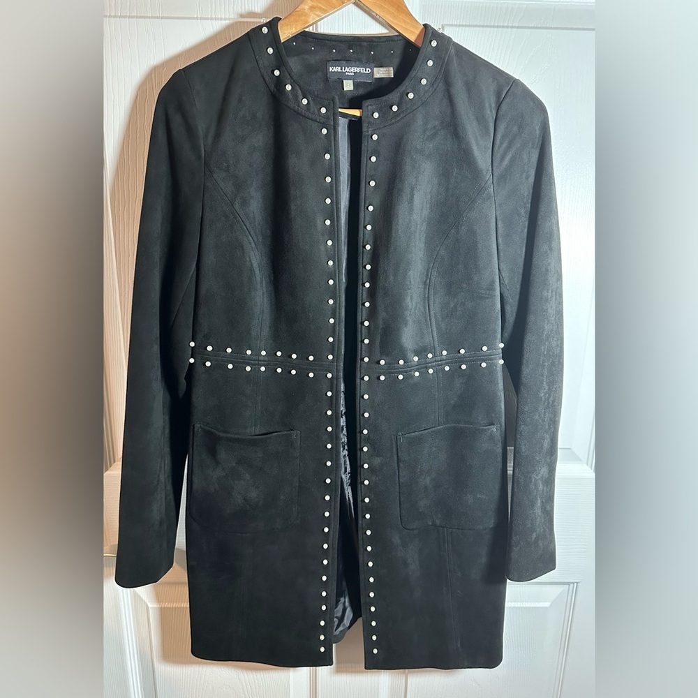 Karl Lagerfeld Embellished Faux Suede Jacket NWOT - Picture 3 of 14